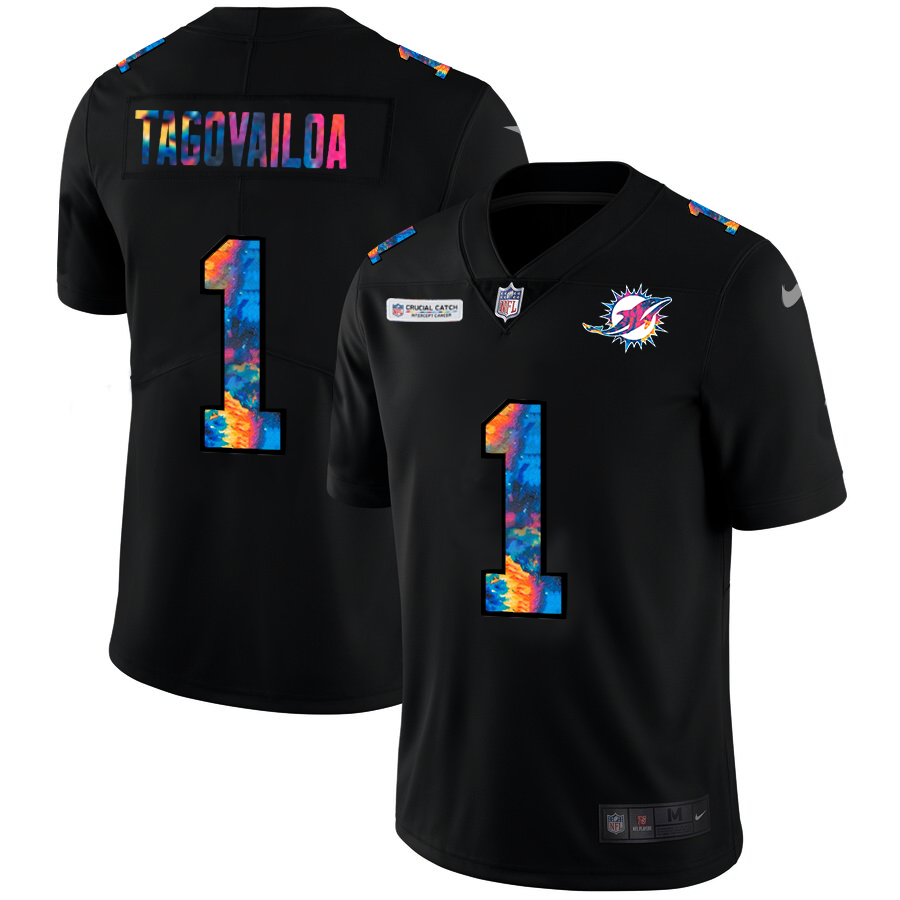 NFL Miami Dolphins 1 Tua Tagovailoa Men Nike MultiColor Black 2020 Crucial Catch Vapor Untouchable Limited Jersey
